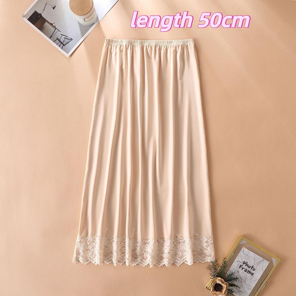Women's Sheerproof Anti Exposure Lace Lined Mid Length A Line Underskirt Half Slip Safety Bottoming Leggings Skirt