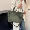 Women's 2025 Fashionable Corduroy Tote Bag with Letter Embroidery - Trendy Single Shoulder Handbag