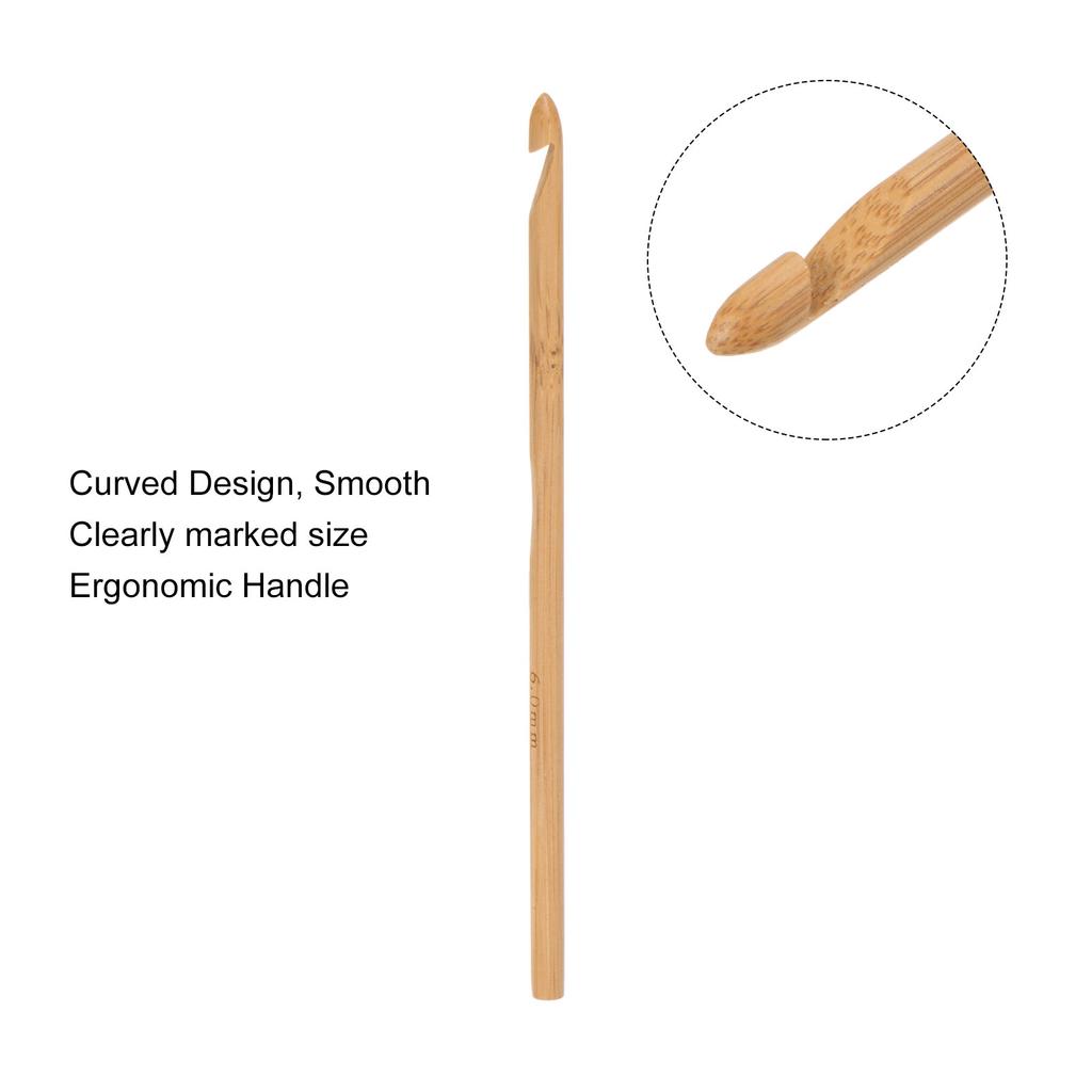 6pcs Wooden Bamboo Crochet Hook 3mm-10mm Knitting Crochet Needles for DIY Craft Yarn