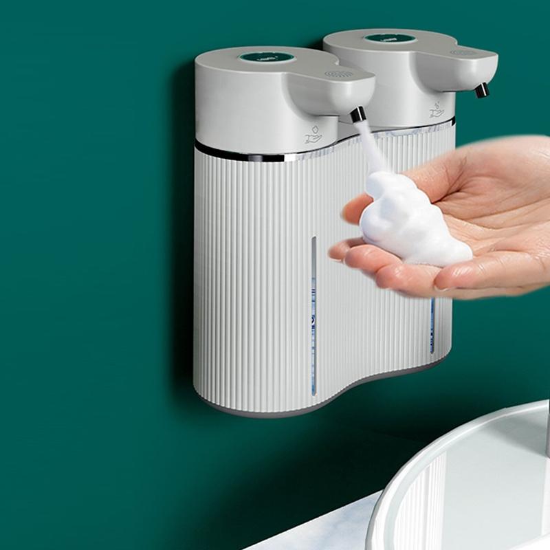 

Double-Head Automatic Foam+Liquid Soap Dispenser Wall-Mounted USB Rechargeable Disinfectant Distributor Infrared Sensor белый