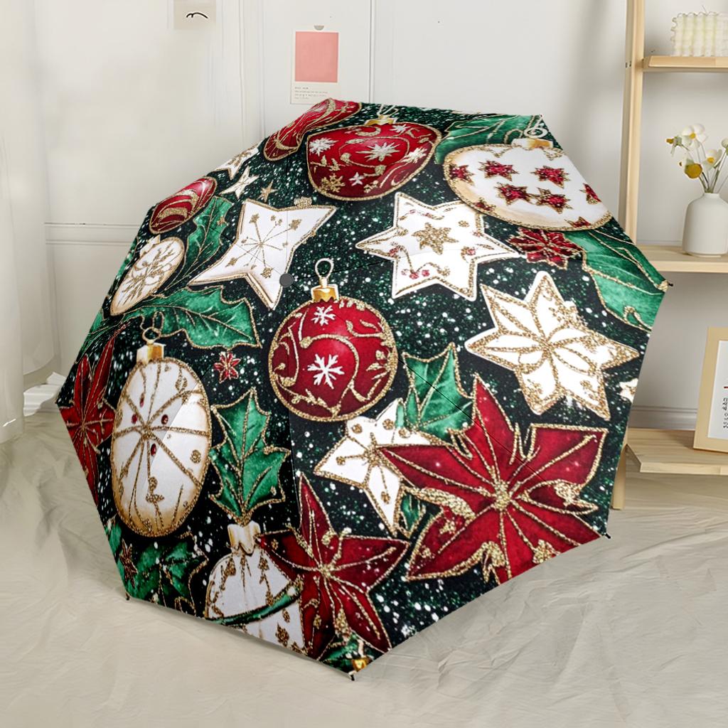Santa Claus And Puppies Compact Travel Automatic Umbrella Retractable Design with 8-Rib Durability Lightweight All-Season Umbrella for Travel