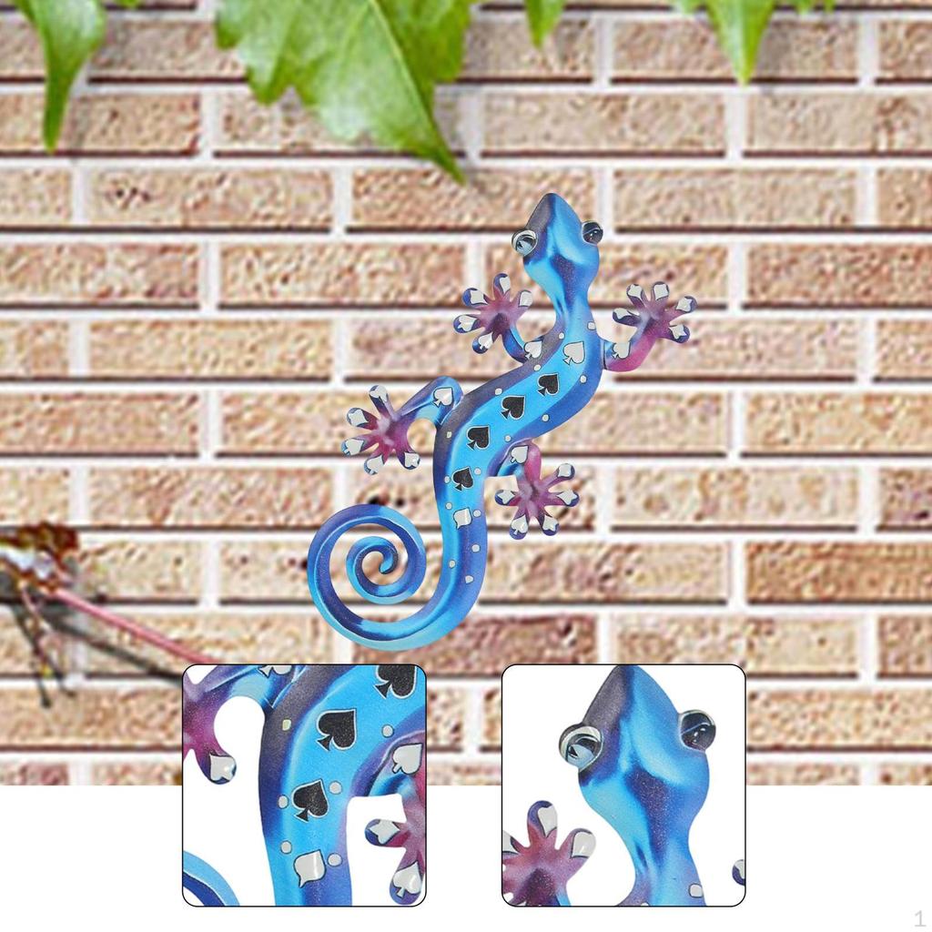 Metal Gecko Wall Art 2D Hanging Artwork,Art Decoration Ornament for Porch Cafe Patio Home