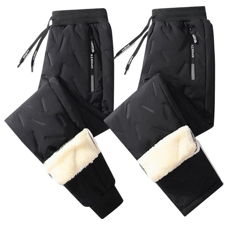 Men's Winter Waterproof Plush Snow Pants - Thick, Windproof, Cuffed, Casual Lambskin Trousers