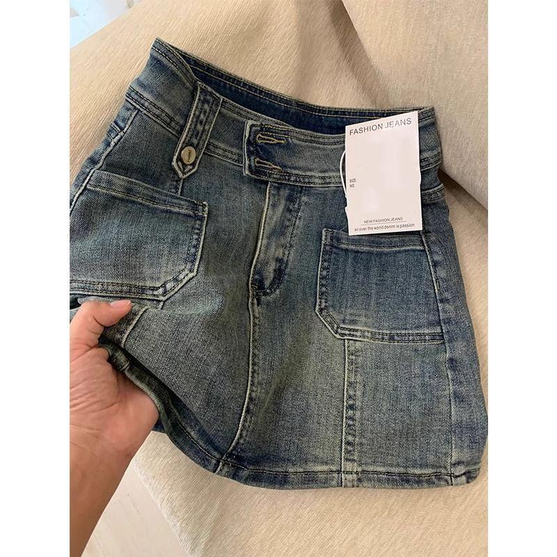 Women's Retro High Waist A-line Denim Skirt - Slimming, Hip-Hugging, Elastic Fit for Spring/Summer 2026