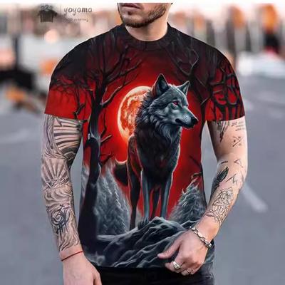 Summer Round Neck 3D Wolf Print Top Fashionable Casual Short Sleeved Men's T-shirts