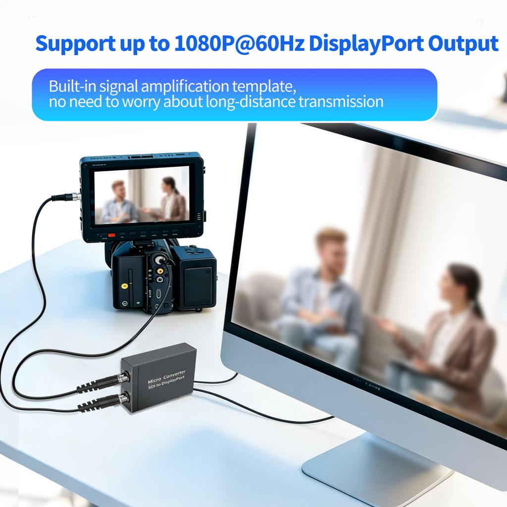 NK-L008 SDI-to-DP Video Converter with Loop-Through Output Driver-Free Supports SD/HD/3G-SDI Signals 1080p HD BNC-to-DP Display Adapter USB-Power