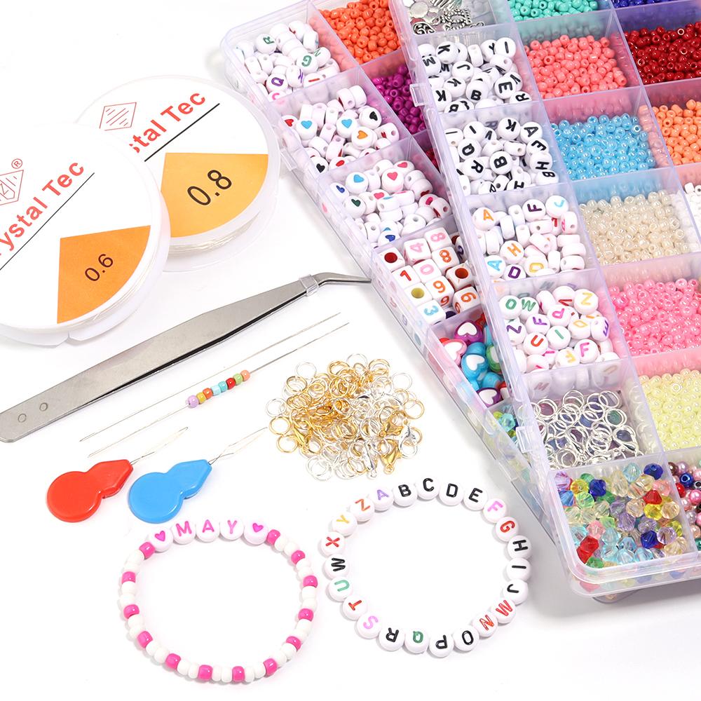 28 Grids Glass Seed Beads Kit Letter Beads Imitation Pearls Beads Alloy Shell Beads For Jewelry Making DIY Earrings Bracelet