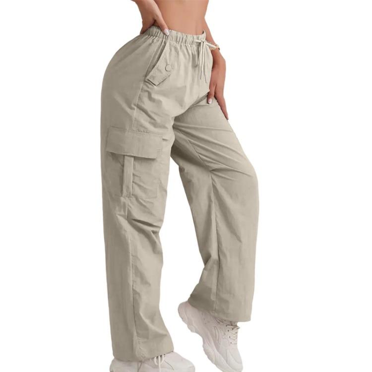 

Quick Dry High Waisted Cargo Pants Women Solid Color Wide Leg Sports Pants Casual Drawstring XXL хакі