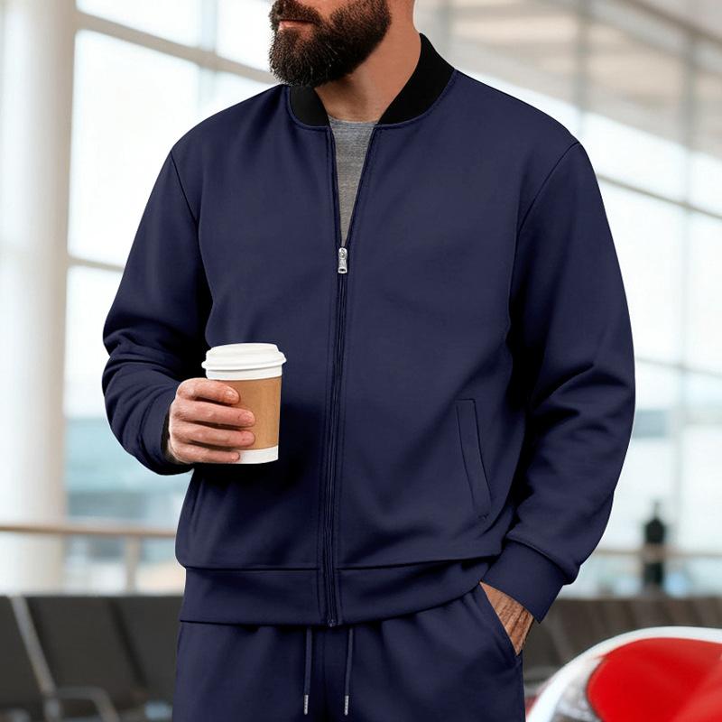 2025 Spring and Autumn Men's Stand Up Collar Jacket Solid Color Sports and Leisure Zipper Long Sleeve Top Men's Coat