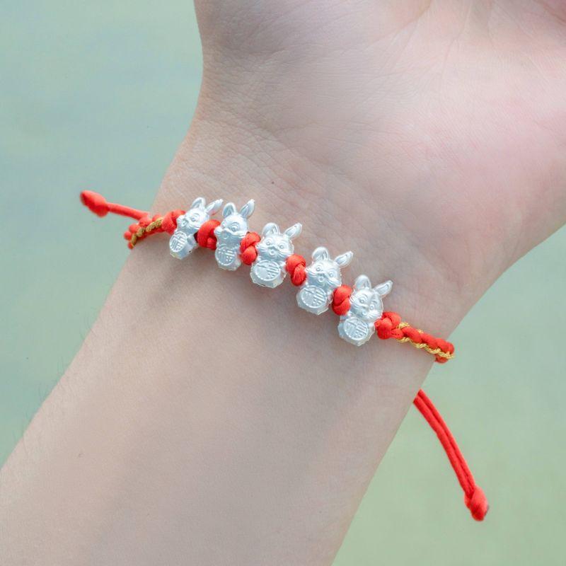 

999 Sterling Silver Bracelet Bunny Peace Buckle Red Rope White Fine Silver Pure Silver Bracelet Fancy Woven Hand Strap Foot silver 999 rabbit bracelet 1