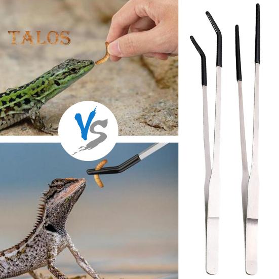 2 szt. szczypce do karmienia gadów ze stali nierdzewnej z gumową końcówką, długie, proste i zakrzywione, akcesoria do akwarium dla węży brodatych, artykuły do terrarium