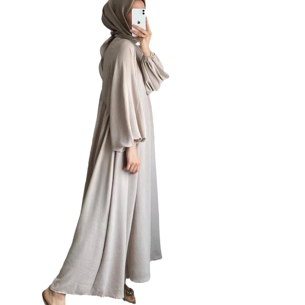 Elegant Solid Color Loose Pullover Dress for Muslim Women - Spring & Autumn Collection