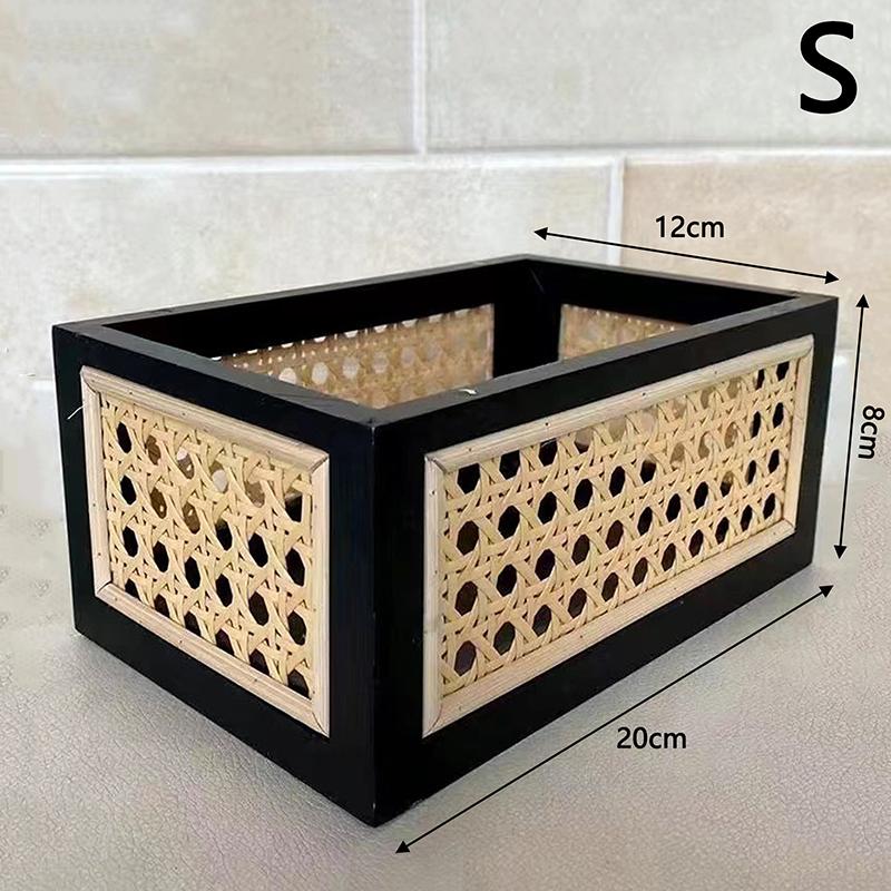 Solid Wood Storage Box Retro Desktop Imitate Rattan Basket Book Snacks Sundries Cosmetics Organizer Boxes Home Decor Basket