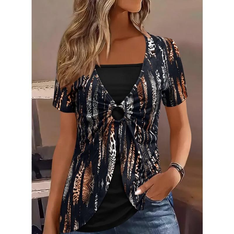 

DAFIFY Женская мода Повседневные Летние Весенние Блузки и Рубашки с Коротким Рукавом и Принтом в Стиле Колорблок с Квадратным Вырезом S