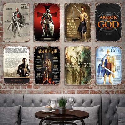 Rüstung Gottes Metall Dekorationsposter Vintage Blechschild Metallschild Dekorative Plakette für Pub Bar Man Cave Club Wanddekoration