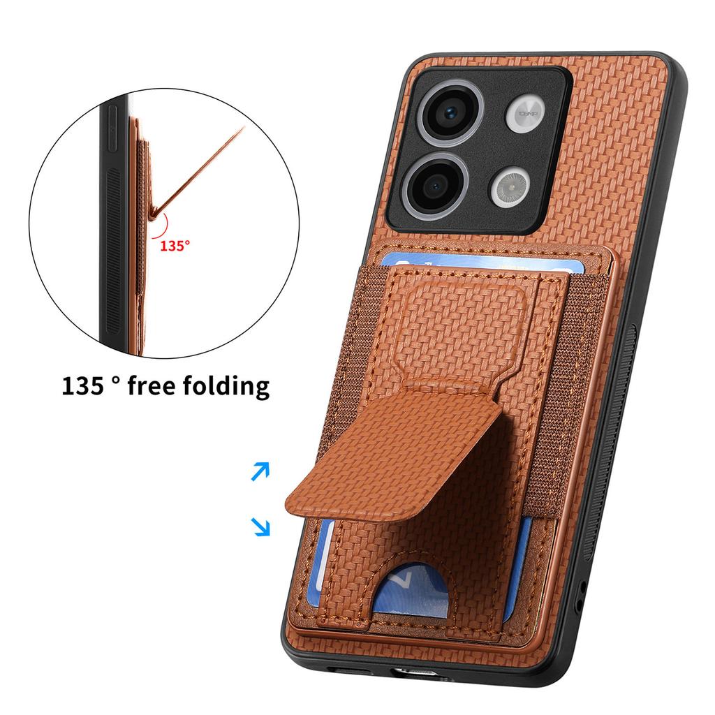 Carbon Fibre Foldable Vertical Cards Bag Case For Redmi Note 13 Pro Plus 12 11 13T 13C POCO X6 X5 14 Ultra Kickstand Solt Cover