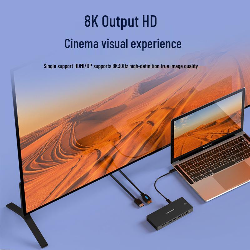 8K 30Hz Type-C Docking Station with Multi-Screen Display, HDMI 2.1/DP 1.4, Laptop Expansion Dock & USB Splitter