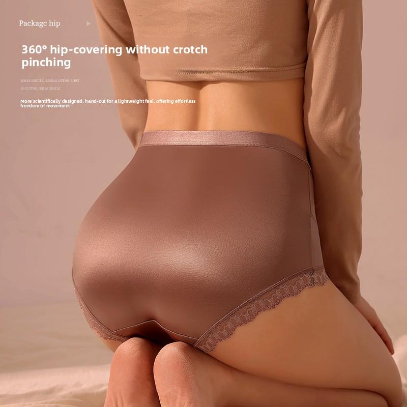 Tamanho Grande Feminino Verão Cetim Renda Sexy Borda Algodão Puro Virilha Sem Marca Cintura Alta Triângulo Calcinha