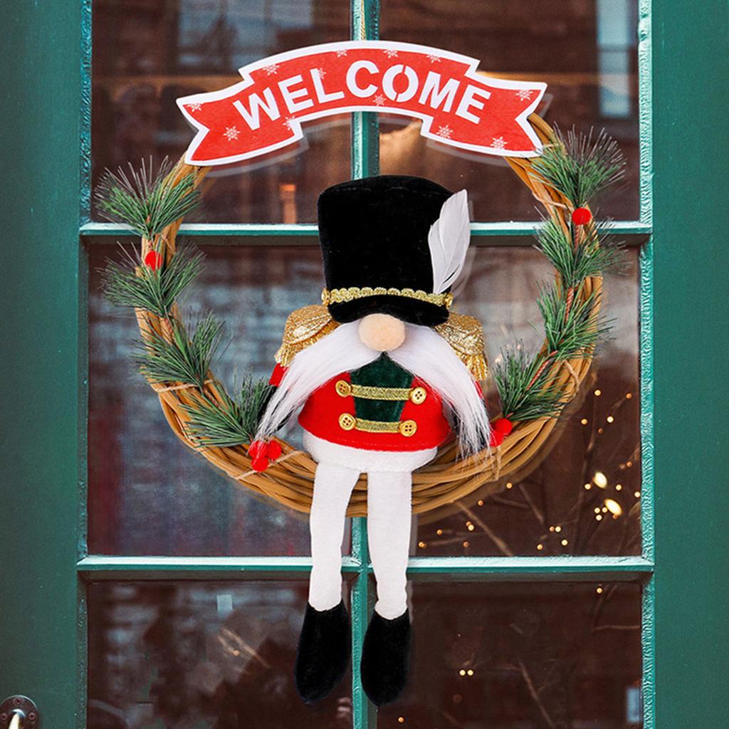 Christmas Soldier Vine Wreath Welcome Wooden Sign Decoration Dwarf Doll Vine Wreath Shopping Mall Window Wall Hanging