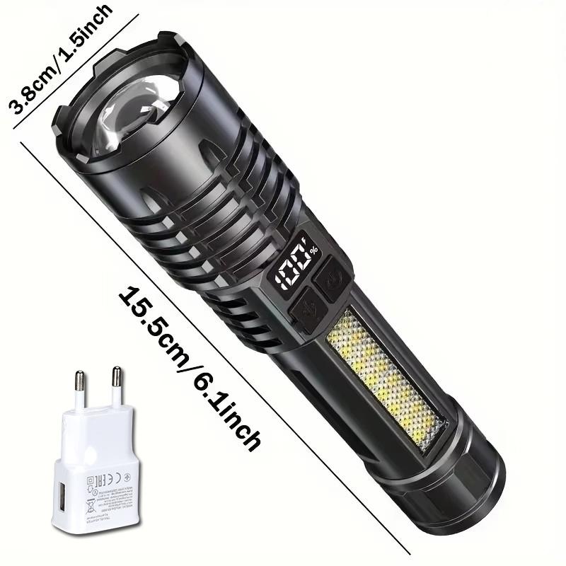 Portable Rechargeable High Power LED Flashlights With Display Screen Zoom Tactical Torch Lamp with Emergency Side Lights Lantern