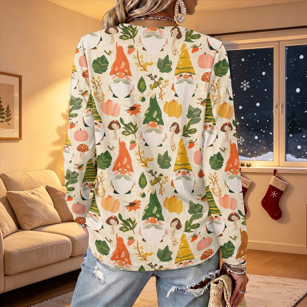 Women's V-Neck Long Sleeve Christmas Print Lightweight Blouse for Spring and Summer