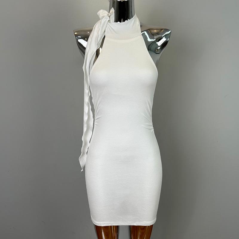Korean Dongdaemun Halter Tie-Up Bodycon Mini Dress