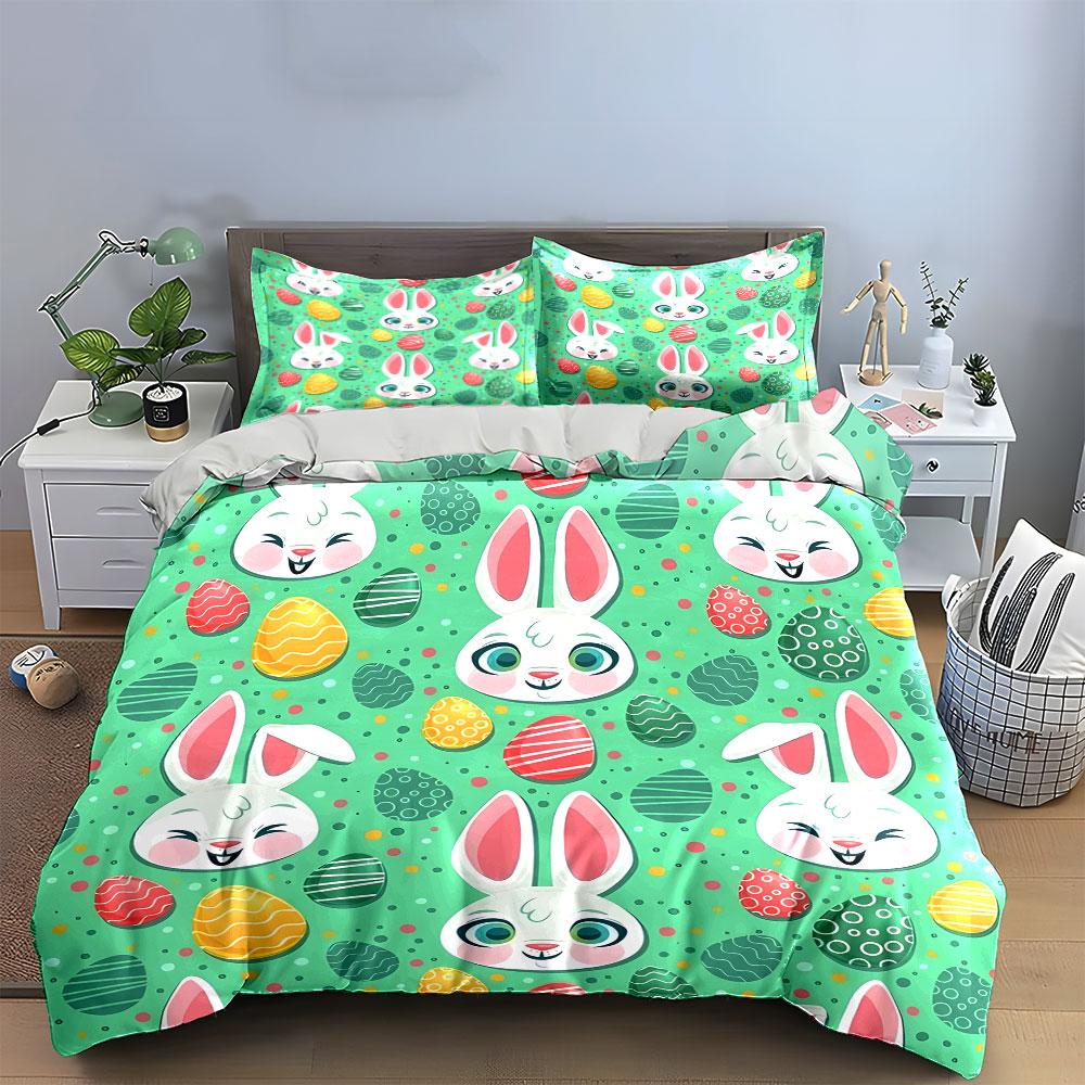 Easter Bunny and Egg Pattern Exquisite Three-piece Bedding Set Gift for Kids and Adults