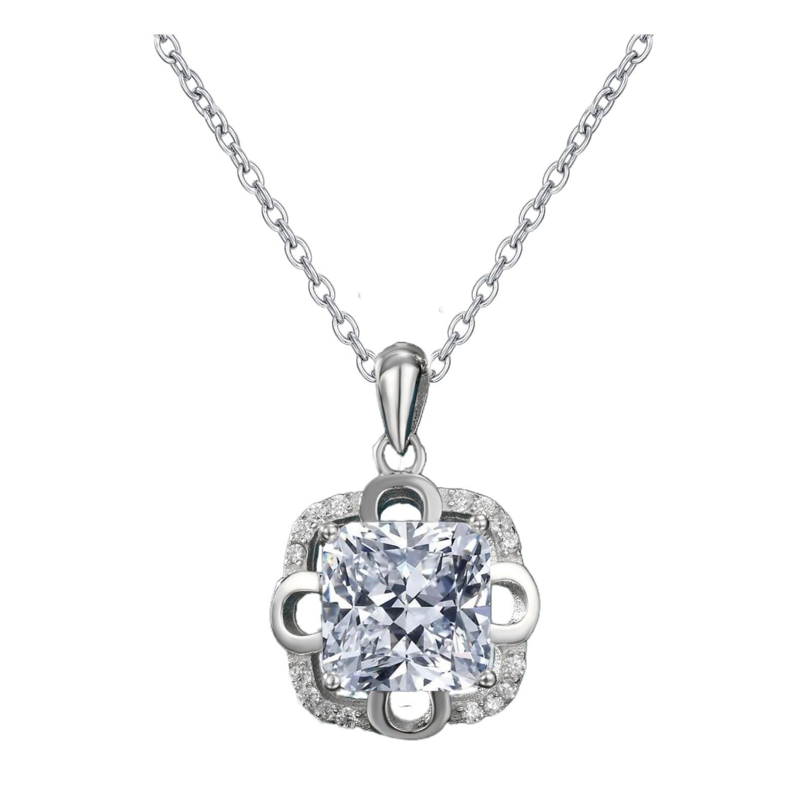 European S925 Sterling Silver Four-Leaf Clover Diamond Rose Pendant Necklace 925 Silver