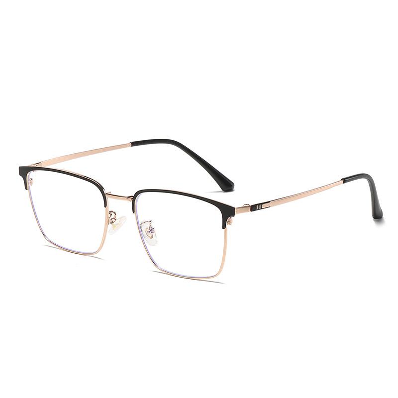 New Retro Men's Simple Wear Metal Flat Mirror Fashion Anti-blue Square Glasses Frame with Degree Frame.