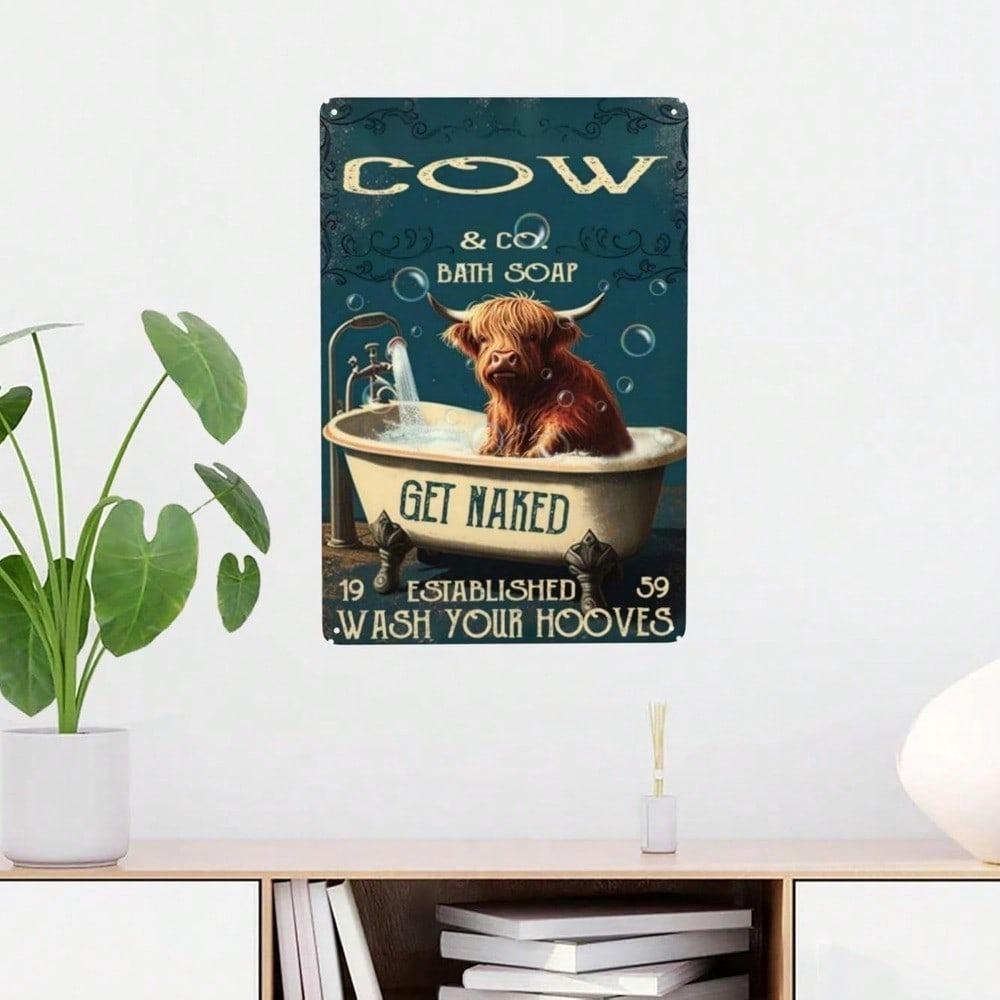 Vintage Highland Cow Metal Sign Farmhouse Wall Decor Kitchen Bar Garage