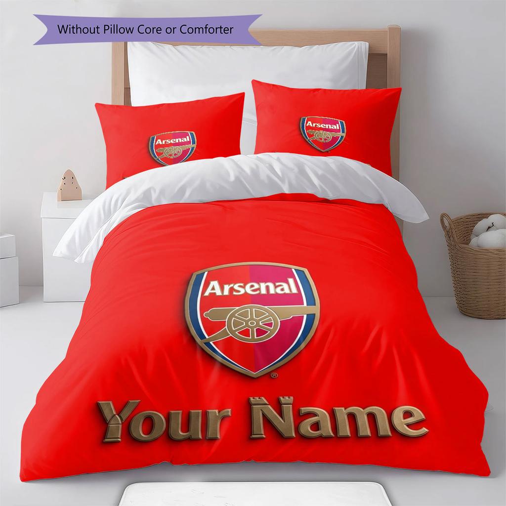 Arsenal F Custom Name Pattern Bedding,Quilt Set Quilt Cover Pillowcase Home Birthday Gift(1 * Duvet Cover + 2 * Pillowcase, Without Core)