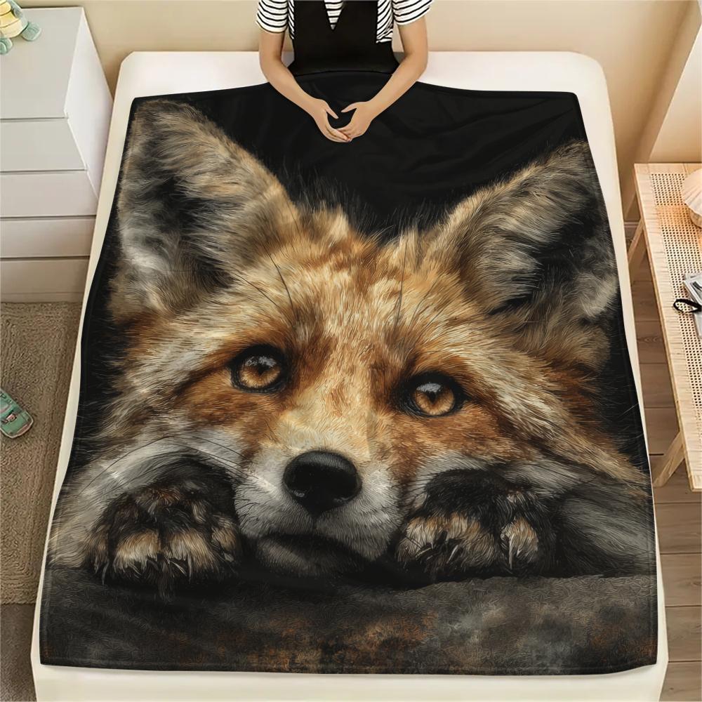 Black Fox pattern Flannel Blanket, High quality Comfortable for All Seasons, Home Decor, Warmth and Comfort, Perfect for Gifts.