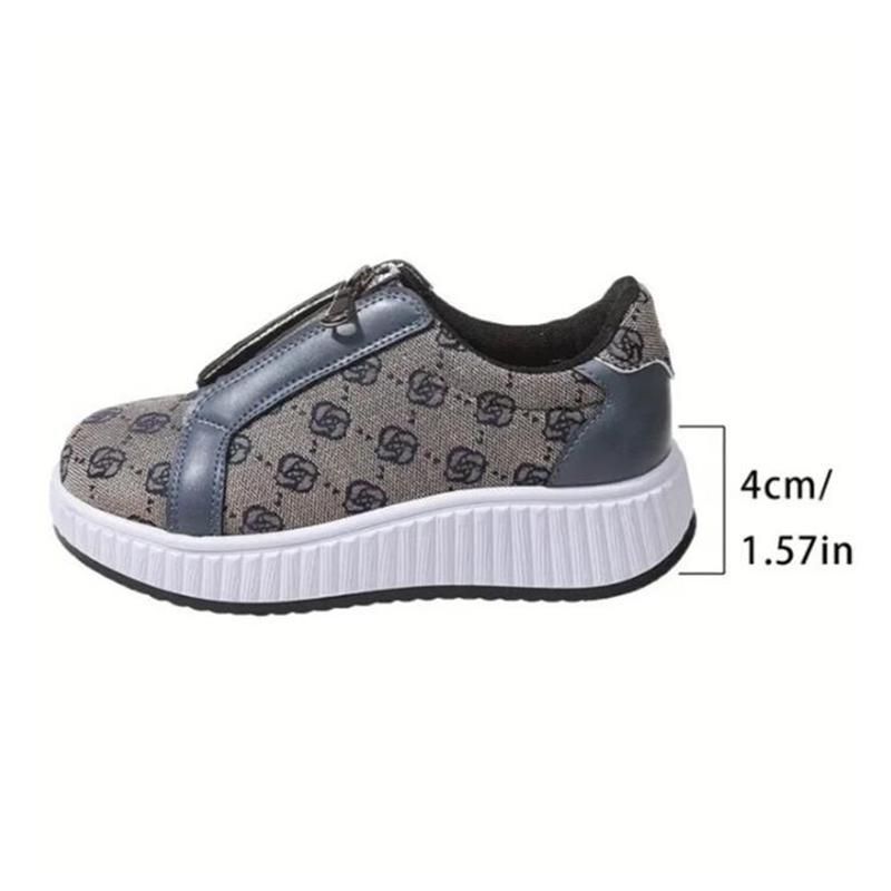 Fashion Women's Sports Shoes with Platform 2025 Autumn Embroidery Floral Thick Bottom Sneakers Women Front Zip Designer Shoes Plus Size