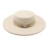 Flat Top Top Hat Female British Versatile Retro Beige Woolen Black White Felt Hat 10Cm