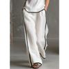 Casual Women Blocking Loose Sleeveless Button Vest Elastic Waist Wide Leg Pants Two Peice Set Summer V Neck Ladies Outfit