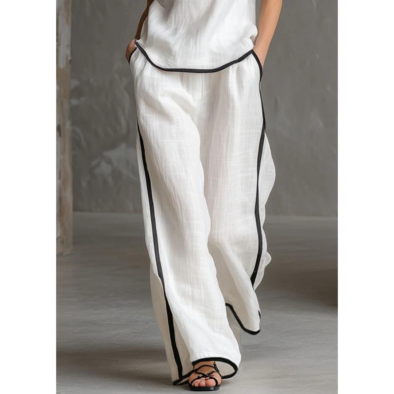 Casual Women Blocking Loose Sleeveless Button Vest Elastic Waist Wide Leg Pants Two Peice Set Summer V Neck Ladies Outfit