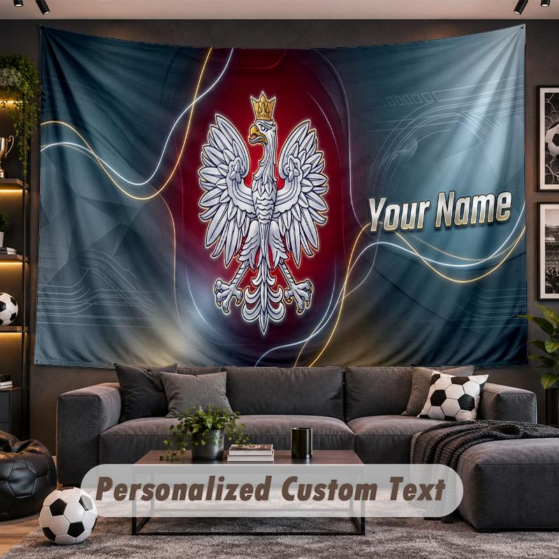 Poland Football Personalized Tapestry Support Custom Name, Wall Art Home Decoration