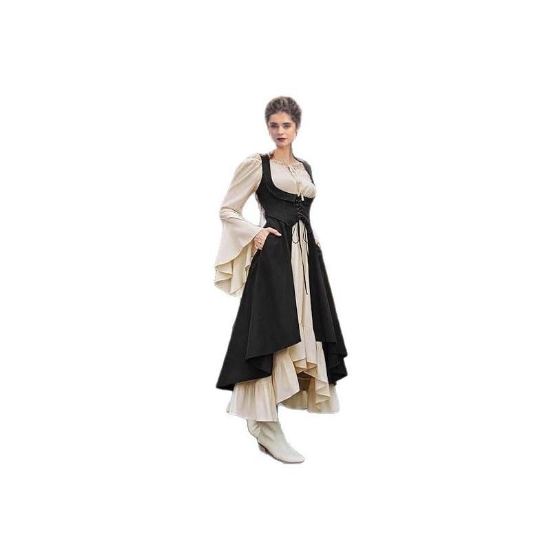 European Medieval Stage Gown With Spliced Polyester And Spandex Fabric For Theatrical Events