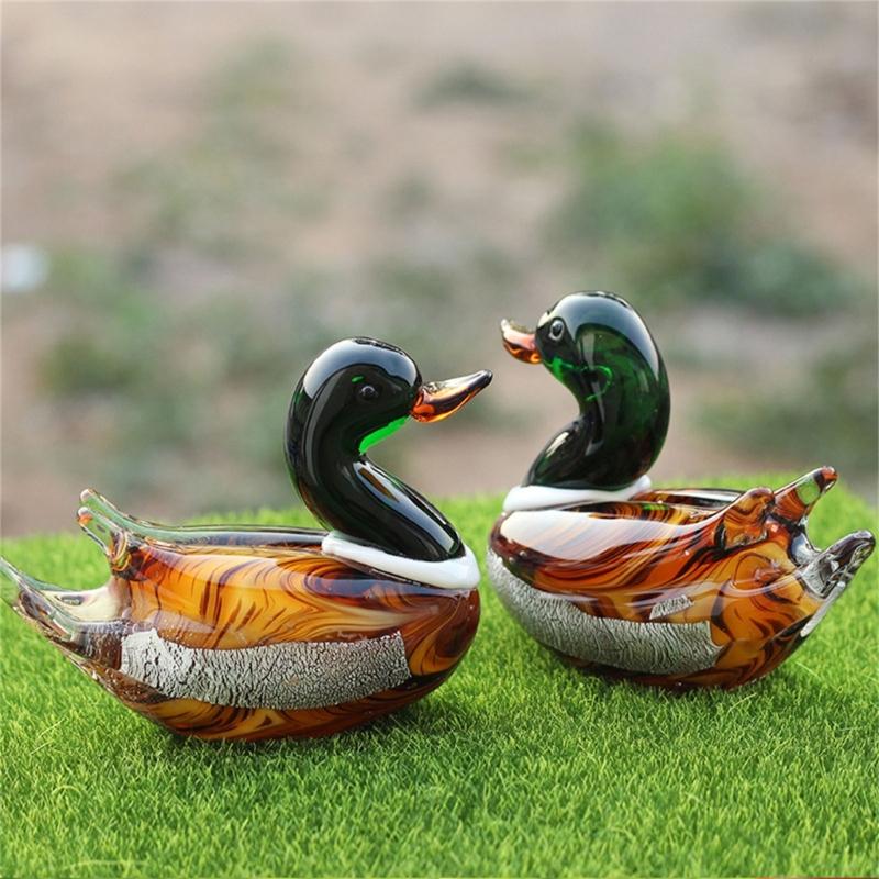 Collectible Art Glass Miniature Glass Duck Figure Animal Miniature Figurines Table Ornaments Handmade Duck Statue