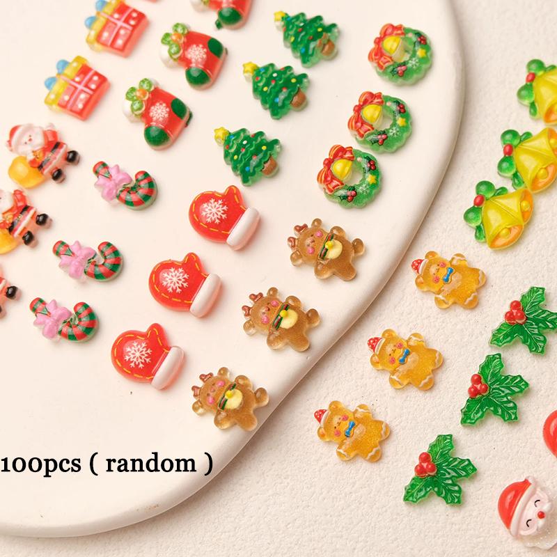 

WTEMPO Christmas New Year Mini Resin Christmas Charms Flatback DIY Scrapbooking Phone Case Ornaments Craft Supplies for Nail Art Holiday Party Favors random*100pcs разноцветный