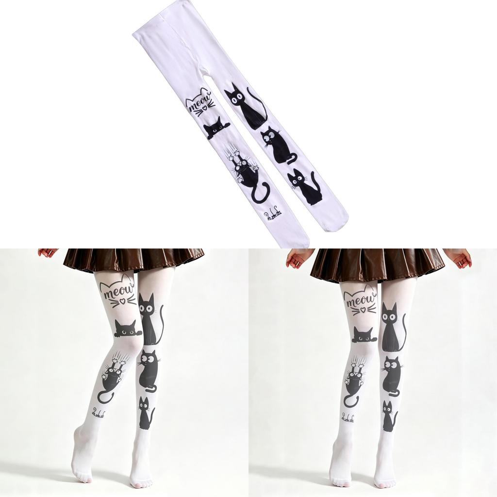 Calze in Seta con Fantasia Gatto in Velluto e Effetto Modellante Elasticizzato per Appassionati di Moda Giovanile