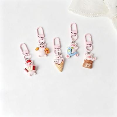 Cartoon Piggy Resin Keychain - Cute Handmade Pendant for School and Girl Bags, Surprise Small Gift