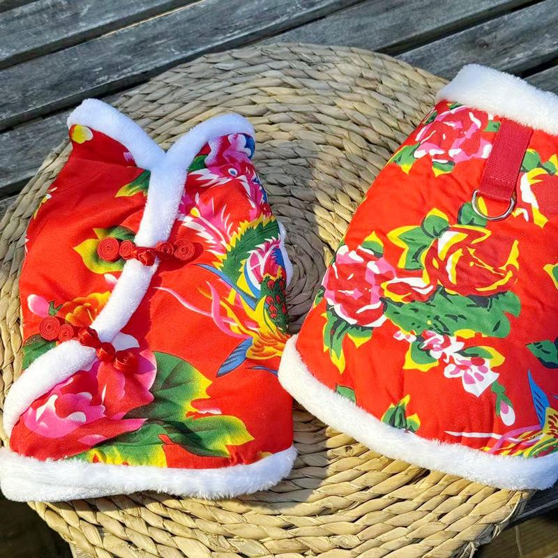 Dog Cotton-padded Jackets, Autumn And Winter Clothing, Cold-proof Thickened Pet Cat Clothes, Small Dog New Year Clothes