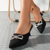 Rimocy Shiny Crystal Bowknot Pumps Women  Sexy Pointed Toe Thin Heels Mules Slippers Woman Bling Bow High Heels Party Shoes
