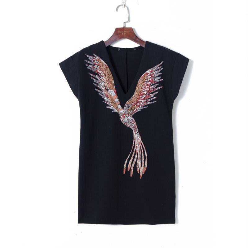 

Женское платье пуловер с глубоким V-образным вырезом и свободного кроя, с офсетной печатью Black Print S