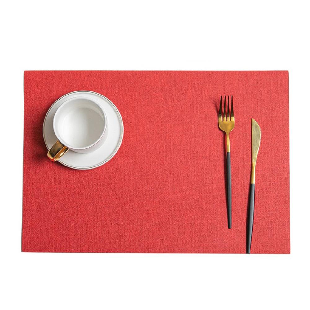 

4pcs PU Leather Placemat Rectangular Coasters Durable Tableware Mat Dinning красный