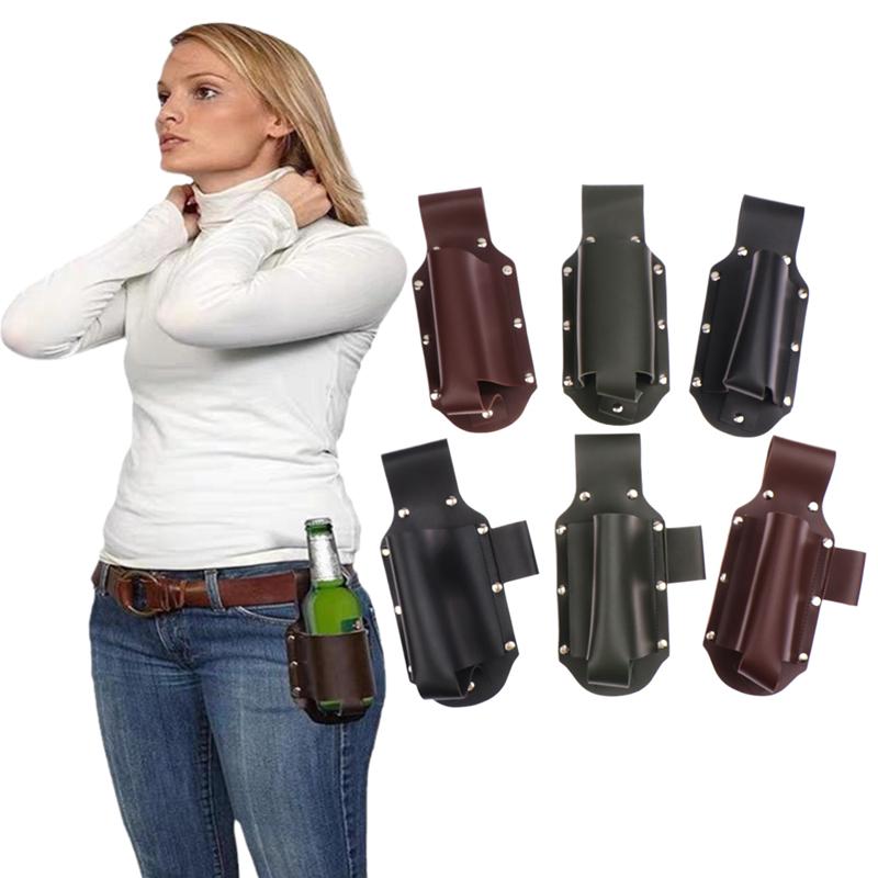 Holster de Ceinture en Cuir PU pour Bouteille de Bière Sac de Ceinture Portatif pour Bière Housse de Protection pour Bouteille de Boisson d'Extérieur Style Suspendu à la Taille Sac de Ceinture pour Bière