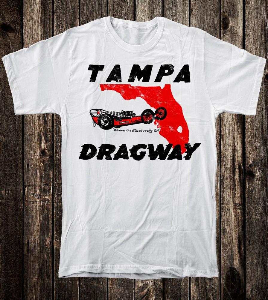 Retro Hot Rod Tee T Shirt Vintage Art Tampa Dragway Florida Drag Race Racing