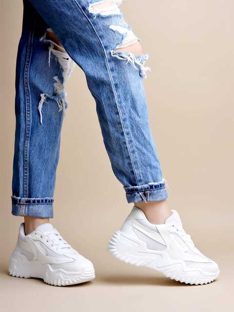 Chunky Platform Sneakers for Women Colorblock || Lace-Up Athletic Shoes with Wavy Sole Design Casual and Party