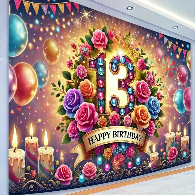 1 Stück, Alles Gute zum 13. Geburtstag, Fotohintergrund aus Polyesterfaser, Festival-Party- und Geburtstagsdekorationsartikel